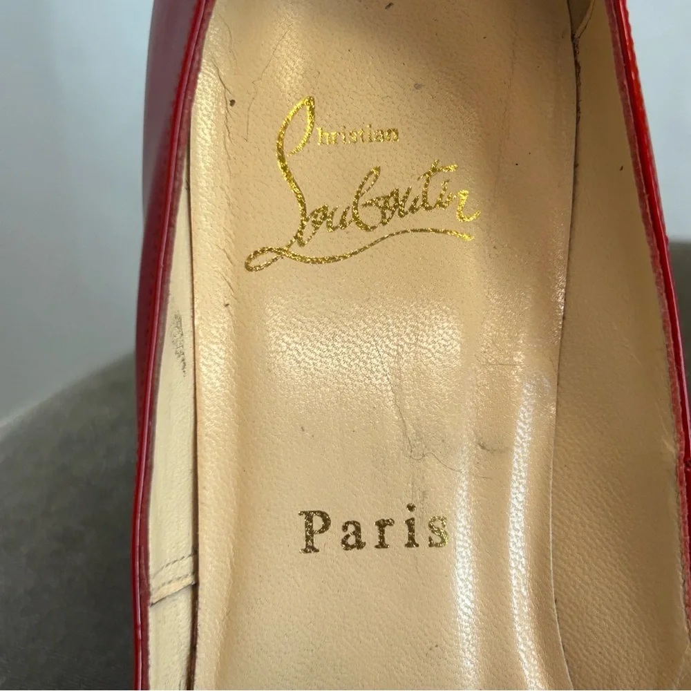 Christian Louboutin Red Patent Leather Hyper Prive Peep Toe Platform Pumps Sz 39